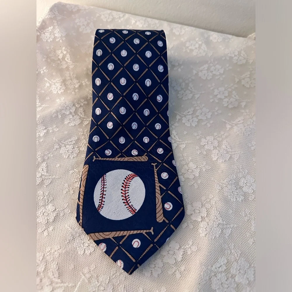 Baseball White Ball Black Tie Design by A Rogers 56 x 3 1/2